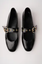 Muggo DAİSİE Gold Tokalı Kemerli Kadın Babet Ayakkabı