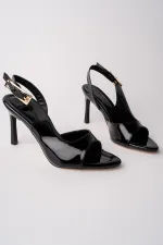 Muggo PURELINE Patent Leather Pointed Toe Thin Heel Open Back Women's High Heels