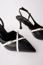 Muggo ICONS Pointed Toe Open Back Belt Detail Two Strap Women's High Heel Shoes