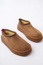 Muggo LİNG Garantili Kalın Taban Içi Tüylü Yuvarlak Burunlu Kadın Terlik