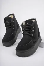 Bottines Muggo PUFFY à semelle épaisse garantie, doublées de fourrure et à lacets, idéales au quotidien pour les enfants