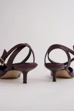 Muggo KICK Women's Crocodile Pattern Pointed Toe Thin Heel Ankle Strap Shoes