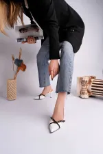 Muggo ICONS Pointed Toe Open Back Belt Detail Two Strap Women's High Heel Shoes