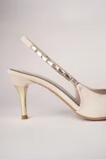 Muggo VİVARA Zincir Detaylı Sivri Burun Arkası Açık Kadın Topuklu Ayakkabı