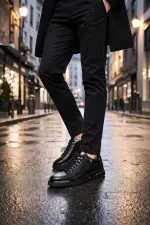 Baskets décontractées à lacets et semelle épaisse en cuir véritable Muggo Hudson pour homme