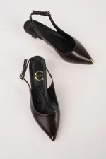 Muggo VUXIA Pointed Toe Metal Toe Detail Open Back Women's High Heel Shoes