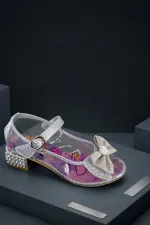 Chaussures habillées à talons hauts pour filles Muggo PONYTA transparentes à paillettes et nœud, ornées d'un nœud.