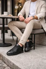 Baskets décontractées à lacets et semelle épaisse en cuir véritable Muggo Hudson pour homme