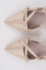 Muggo LUMINA Pointed Toe Open Back Belt Detail Two Strap Women's Low Heel Shoes