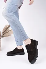 Muggo AMOUR  Bağcıklı Hakiki Deri Kalın Taban Günlük Casual Makosen Kadın Loafer Ayakkabı