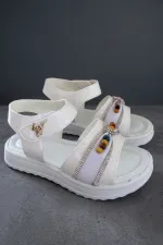 Sandales pour filles Muggo BUTTERFLY avec nœud en perles colorées et fermeture velcro