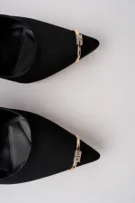 Muggo OURELİA Gold Yüzük Detaylı Sivri Burun Arkası Açık Kadın Topuklu Ayakkabı