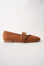 Muggo HALSEY Gold Tokalı Deri Kadın Babet Ayakkabı