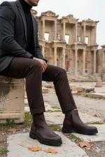 Muggo Chelsea Genuine Leather Double Zip Guaranteed Men's Winter Boots