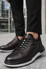 Baskets décontractées à lacets et semelle épaisse en cuir véritable pour homme Muggo REID