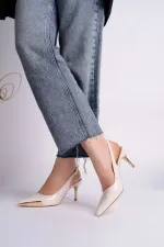 Muggo ZENITH Metal Toe Detail Pointed Toe Open Back Women's High Heel Shoes