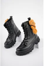 Bottes pour enfants Muggo PINKY à lacets et fermeture éclair, motif ours en peluche garanti