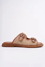 Muggo SARLE Çift Bantlı Ayarlanabilir Kemerli Kadın Günlük Hasır Terlik