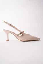 Muggo ANJELA Belt Detail Pointed Toe Open Back Women's High Heel Shoes