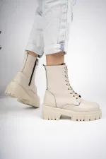 Muggo JUST Guaranteed Thick Sole Zippered Lace-up Women's Combat Boots 