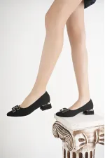 Muggo VENTİ Kalın Topuk Sivri Burun Tokalı Kadın Klasik Topuklu Ayakkabı