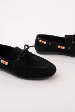 Muggo Multi-Colored Beaded Detail Women's Casual Lace-up Loafer Shoes Muggo Multi-Colored Beaded Detail Women's Casual Lace-up Loafer Shoes