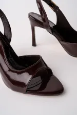 Muggo PURELINE Patent Leather Pointed Toe Thin Heel Open Back Women's High Heels