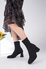 Muggo CRYON Küt Burun Kalın Topuklu Kadın Streç Bot