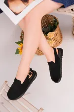 Muggo BUCKLE Süet Deri Ayarlanabilir Tokalı Günlük Rahat Önü Kapalı Kadın Sandalet