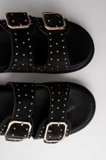 Muggo ESTİVA Ayarlanabilir Çift Tokalı Zımbalı Günlük Kadın Terlik