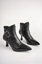 Muggo MONİCA Garantili Hakiki Deri Kemer ve Toka Detaylı Fermuarlı İnce Topuklu Kadın Bot 