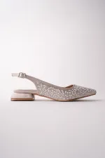 Muggo SYROS İnci Taş İşlemeli Sivri Burun Arkası Açık Kadın Topuklu Ayakkabı