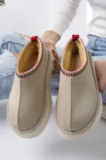 Muggo LİNG Garantili Kalın Taban Içi Tüylü Yuvarlak Burunlu Kadın Terlik