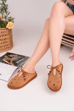 Muggo SHAMMY Suede Leather Perforated Lace-up Casual Closed Toe Women's Slippers Muggo SHAMMY Suede Leather Perforated Lace-up Casual Closed Toe Women's Slippers