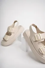 Muggo JASMINE Guaranteed Platform Heel Double Strap Buckle Detail Elastic Women's Sandals