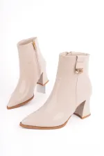 Bottes Muggo LUXERA pour femmes, bout pointu, avec boucle, fermeture éclair et talon épais.