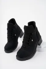 Muggo MOLDE Garantili Kadın Streç Lastik Bağcıklı Fermuarlı Bot