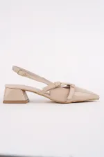 Muggo LUMINA Pointed Toe Open Back Belt Detail Two Strap Women's Low Heel Shoes