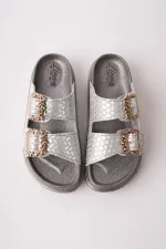 Muggo GLITZA Shiny Textured Double Buckle Casual Women's Slippers Muggo GLITZA Shiny Textured Double Buckle Casual Women's Slippers