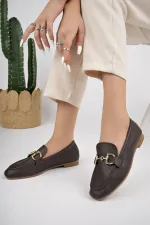 Muggo LİZA Garantili Metal Tokalı Kadın Loafer Günlük Ayakkabı
