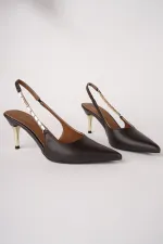 Muggo VİVARA Zincir Detaylı Sivri Burun Arkası Açık Kadın Topuklu Ayakkabı