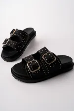 Muggo ESTİVA Ayarlanabilir Çift Tokalı Zımbalı Günlük Kadın Terlik