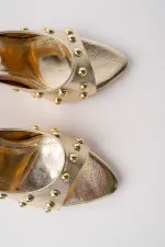 Muggo HELENA Women's Studded Pointed Toe Metal Detailed Stiletto Heeled Slippers