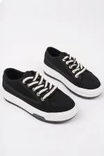 Muggo CARİNA Kalın Taban Keten Kumaş Bağcıklı Kadın Günlük Sneaker Spor Ayakkabı