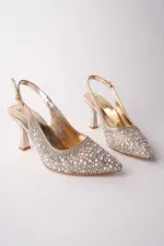 Chaussures habillées Muggo ELEGANT à talons hauts et talon ouvert, ornées de pierres et de perles