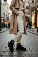 Bottines courtes décontractées Muggo TAZZY pour femmes, à semelle épaisse et doublure en fourrure.