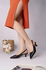 Muggo VUXIA Pointed Toe Metal Toe Detail Open Back Women's High Heel Shoes