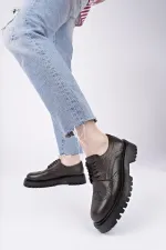 Muggo AMOUR  Bağcıklı Hakiki Deri Kalın Taban Günlük Casual Makosen Kadın Loafer Ayakkabı