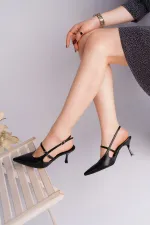 Muggo ANJELA Belt Detail Pointed Toe Open Back Women's High Heel Shoes