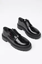 Muggo BLANCA  Bağcıklı Hakiki Deri Kalın Taban Günlük Casual Makosen Kadın Loafer Ayakkabı